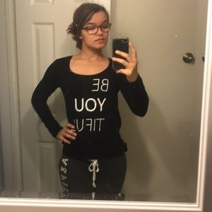 BeYOUtiful black silky long sleeved top WHBM